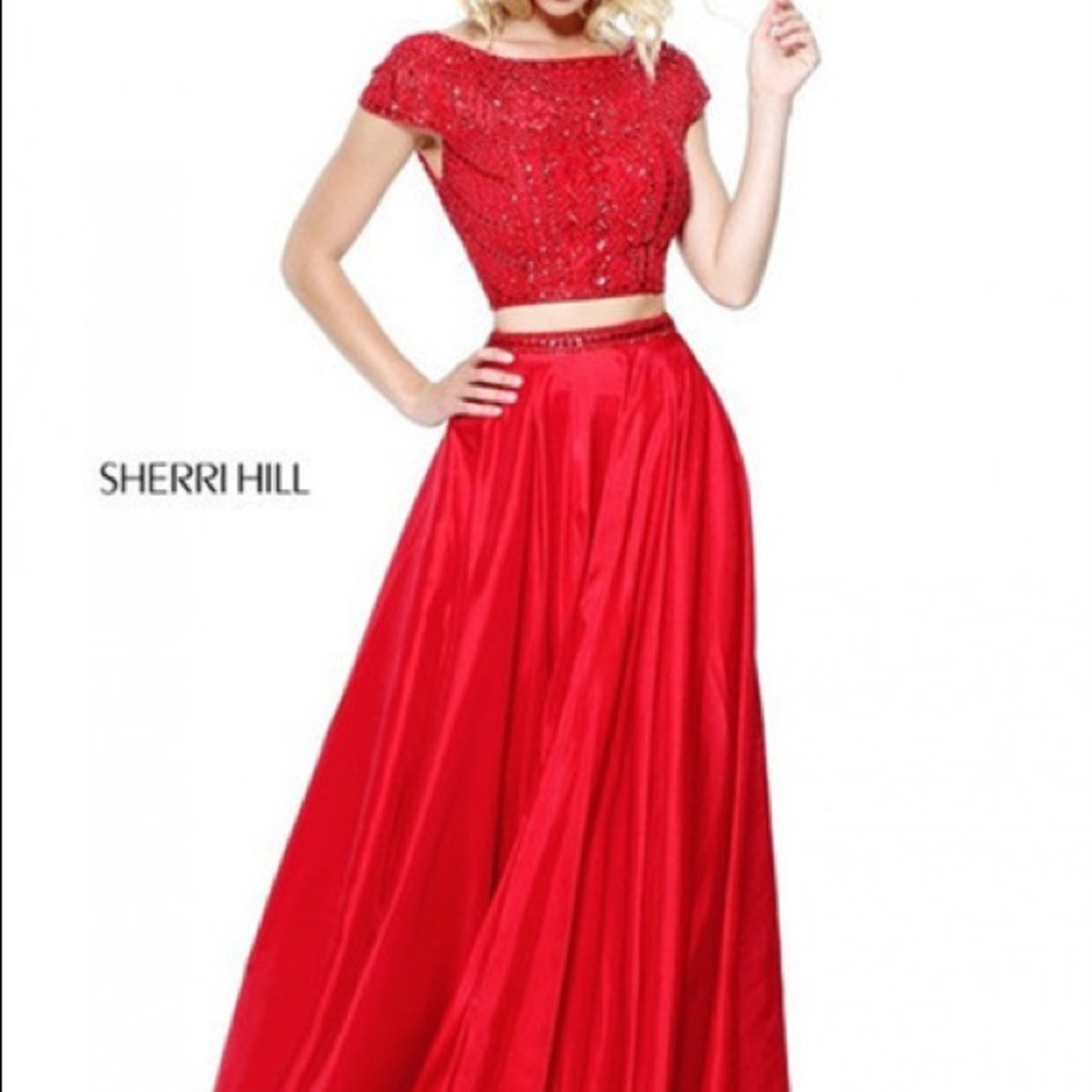 SHERRI HILL RED PROM DRESS TWO PIECE